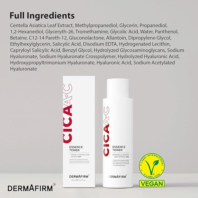 DERMAFIRM CICA AC Essence Toner 5.07 fl oz- Exfoliating with AHA BHA & Salicylic Acid, Centella Asiatica Soothing for Sensitive, Oily & Dry Skin, Korean Toner for Acne