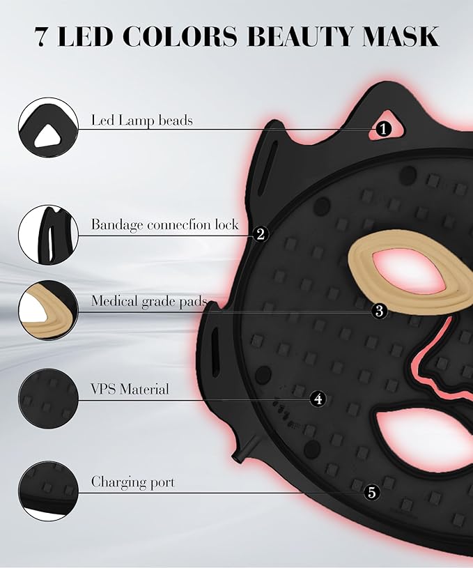 Red Light Therapy for Face, 7 Colors LED Face Mask Light Therapy At Home, Led Face Mask Light Therapy
