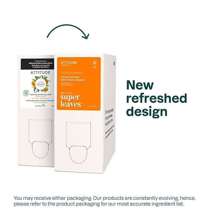 ATTITUDE Foaming Hand Soap, EWG Verified, Plant and Mineral-Based Ingredients, Vegan and Cruelty-free Personal Care Products, Orange Leaves, Bulk Refill, 67.62 Fl Oz