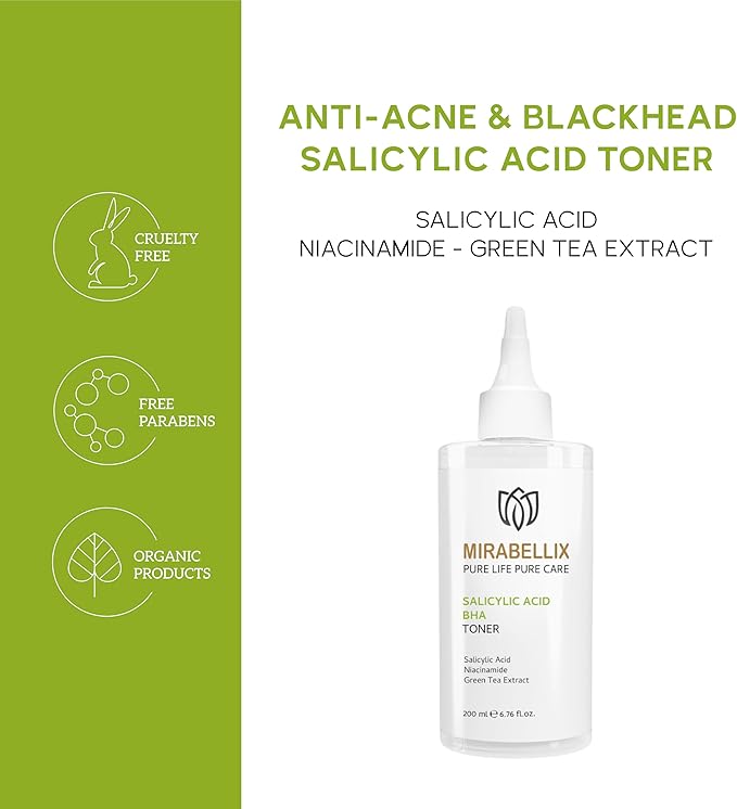 Salicylic Acid BHA Toner for Oily & Acne-Prone Skin | Niacinamide, Green Tea & Willow Bark Extract for Blackhead Removal, Pore Cleansing & Even Skin Tone | 200ml