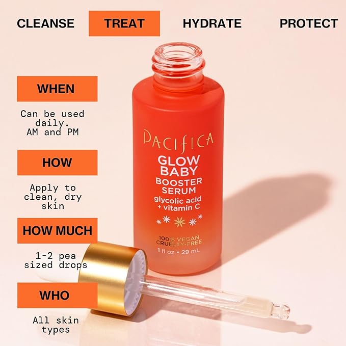 Pacifica Vitamin C Face Serum - Glow Baby Booster Facial Serum - Glycolic Acid Serum For Face - Dark Spot Corrector Anti Aging Brightening - Dermatologist Tested, Fragrance Free, Clean Skin Care Vegan