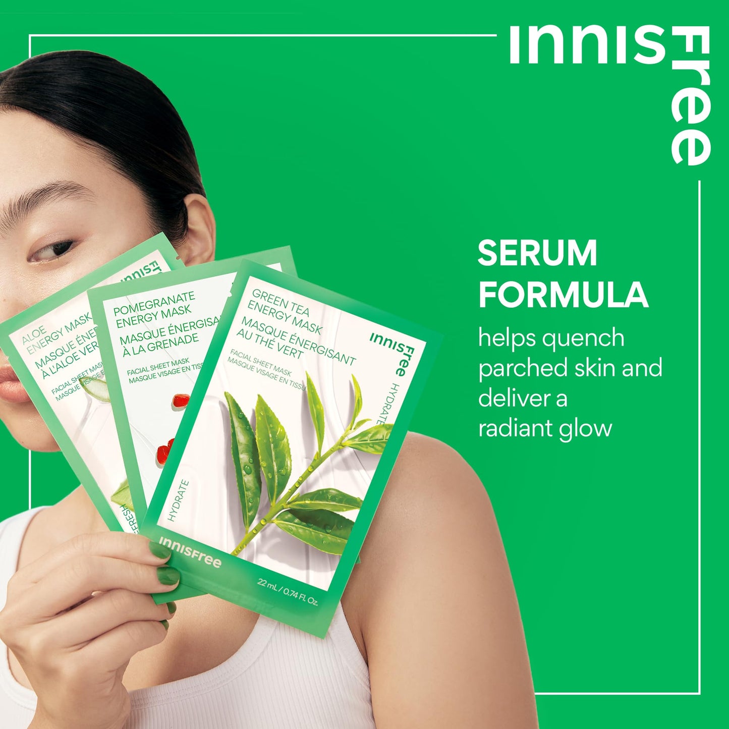 innisfree Aloe Energy Mask, Korean Sheet Mask with Hydrating Serum for Soothing, Brightening, and Glowing Skin Care Routine