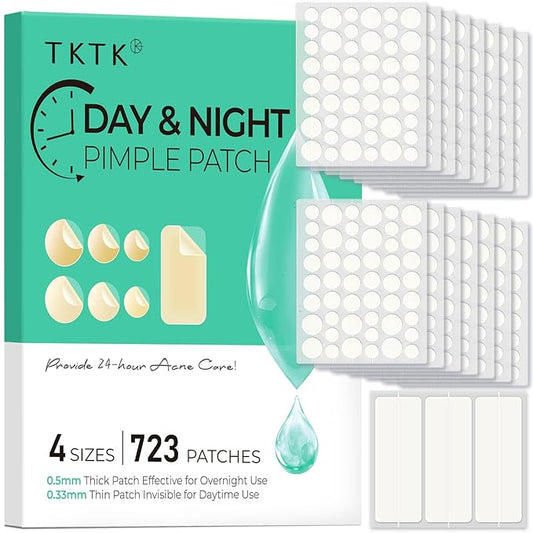 TKTK Bulk Pimple Patches for Face, 723 Patches 4 Size Acne Patches Day and Night, Hydrocolloid Patch Thin & Thick Pimple Stickers for Covering Zits, Blemishes and Breakouts