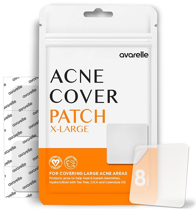 AVARELLE Acne Patches XL, Acne Cover Patch Large | Pimple Patches for Face Cheek & Nose (8 Count) | Large Hydrocolloid Acne Treatment with Tea Tree, Calendula, & Cica