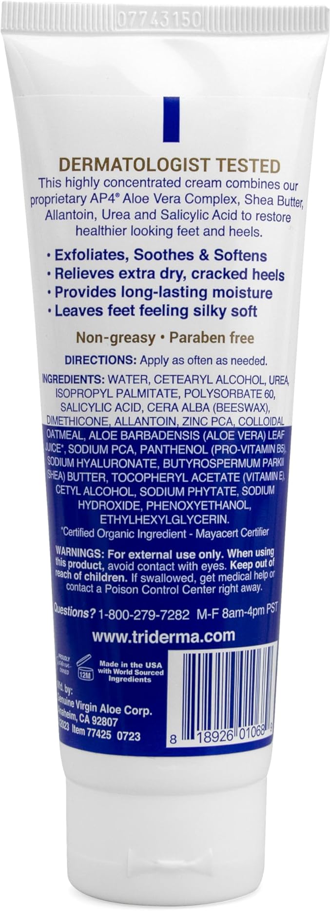 TriDerma Cracked & Crusty™ Healthy Foot Cream Moisturizes, Softens and Heals Dry Feet, Cracked Heels and Dry Elbows with Salicylic Acid, Urea, Shea Butter, AP4 Aloe and Vitamins, 4.2 Ounces