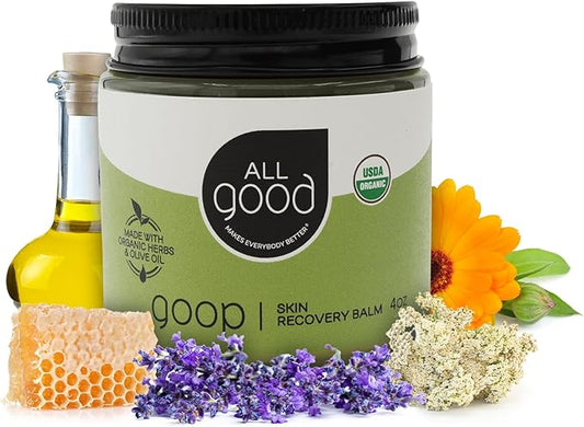 All Good Goop Organic Skin Care Recovery Balm - All Purpose Ointment w/Calendula, Lavender, Beeswax - Chafing Cream, Dry Skin Salve, Cracking Lip Moisturizer - Soothes, Hydrates & Calms - 4oz