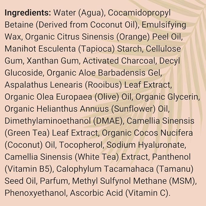 Organic Face Wash - Anti-Aging, Hydrating, Gentle Daily Cleanser for Women and Men with Coconut Oil, Aloe Vera, Activated Charcoal, and Vitamin C and E