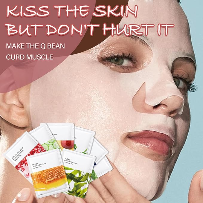 8PCS Face Masks Variety Set,Soft Long Lasting Hydrating Sheet Mask,Moisturizing Face Masks Skincare Set,Facial Mask Skin Care Gift Set Suitable for All Skin Types