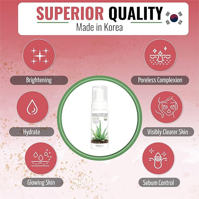 Korean Face Wash for Sensitive Skin - Water Based Bubble Skincare Cleanser - K Beauty Natural Acne Foaming Cleaner - Hydrating Skin Care Cleansing Foam with Low pH - Aloe Vera