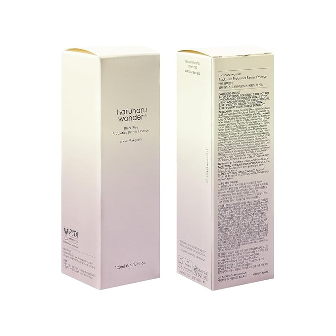 haruharu Wonder Black Rice Probiotics Barrier Essence 4.05 fl. oz., Essence Toner to Strengthen Skin Barrier with Ceramides, Fermented Ingredients, Milky Essence, Moisturizing, Plumping