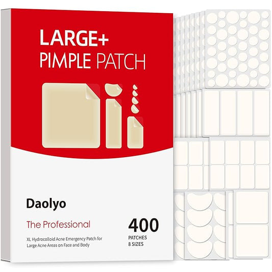 Large Pimple Patches for Face, 8 Sizes 400 Counts XL Acne Patches, Big Hydrocolloid Bandages for Body, Chin, Forehead, Chest, Back Zit Breakouts (Strip, Square, Round, Moon)