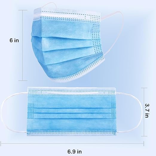 Borje Blue Disposable Face Mask 100 Pcs Blue Face Masks 3 Ply Protection Masks