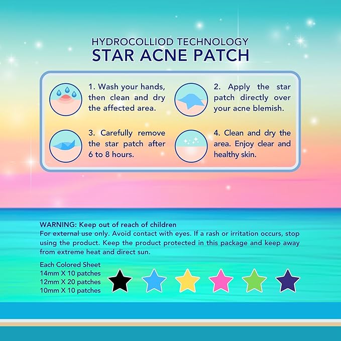Star Pimple Patches for Face | Star Acne Patches Salicylic Acid, Tea Tree Oil and Calendula Oil | Star Pimple Patches Cute Teen Acne Treatment for Girls