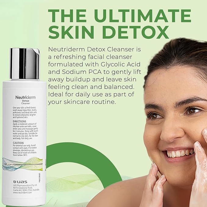 NEUTRIDERM Detox Gentle Exfoliating Face Wash – Glycolic Acid Gel Cleanser for Acne-Prone, Oily & Combination Skin – Deep Cleanser, Pore Refining, Waterproof Makeup Remover – 120ml (4.1 fl oz)