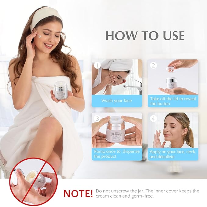 Retinol Anti Aging Face Moisturizer: Wrinkle Cream for Women, Collagen Day Night Repair Cream - Firming, Tightening & Lifting Neck Sagging Skin, 7% Hyaluronic Acid for Max Hydration, 1.7 Oz