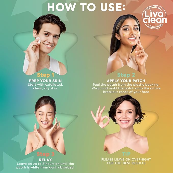 LivaClean 240 CT Rainbow Superstar Acne Patches w/Salicylic Acid & Tea Tree, Rainbow Star Patch Star Pimple Patch Pimple for Face Acne Patches Cute Zit for Face