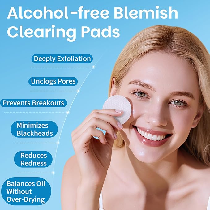 Salicylic Acid Exfoliating Facial Pads for Blemish-Prone Skin |Daily Pore Cleansing & Oil Control | Soothing Skincare Witch Hazel Toner Pads | 70 Count