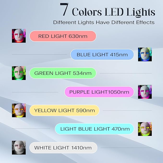 Red Light Therapy Mask for Face, Led Face Mask Light Therapy, 7 Colors LED Facial Skin Care at Home, Gold