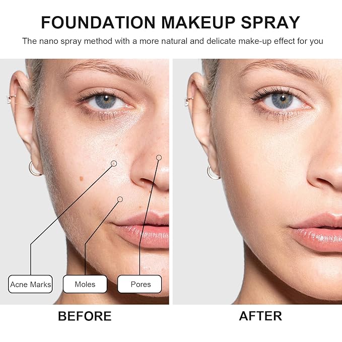 Airbrush Foundation Makeup Spray, Long Lasting Waterproof Full (#1 Natural) 2.36oz