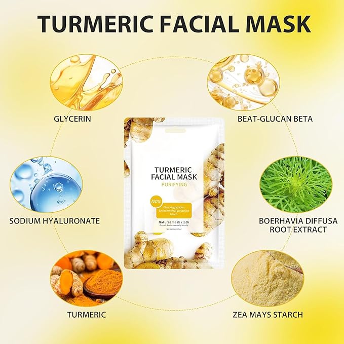 10 Sheets Masks Turmeric Face Sheet Mask for Women, Hydrating Face Masks Skincare, Facial Mask Sheet Facial Masks for Breakouts Pimple Oil Control, Bulk Face Masks Suitable for All Skin Types
