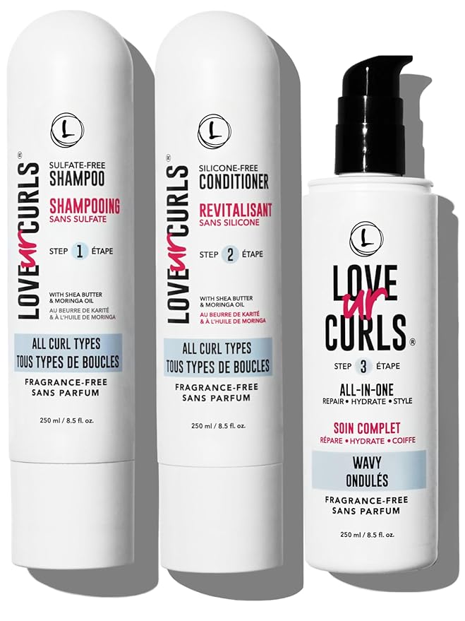Love Ur Curls Fragrance Free Curly Shampoo and Conditioner Set with All in One Curl Cream Styler for Wavy Hair, 3 Step System to Repair, 200 mL