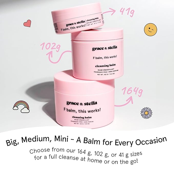 grace & stella Cleansing Balm - Travel Size Makeup Remover - Deep Cleansing & Hydrating Face Cleanser - Dissolves Waterproof Make Up, SPF & Impurities - Gentle on Skin - Vegan Skincare (41 g/ 4.3 oz)