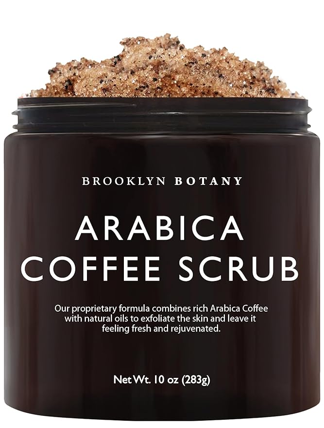 Brooklyn Botany Arabica Coffee Body Scrub - Moisturizing and Exfoliating for Body, Face, Hand, Foot - Fights Stretch Marks, Fine Lines, Wrinkles - Great Gifts for Women & Men - 10 oz