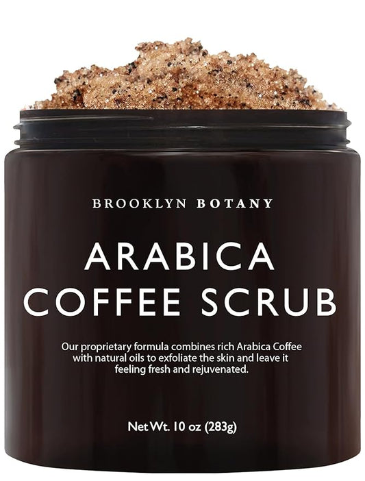 Brooklyn Botany Arabica Coffee Body Scrub - Moisturizing and Exfoliating for Body, Face, Hand, Foot - Fights Stretch Marks, Fine Lines, Wrinkles - Great Gifts for Women & Men - 10 oz