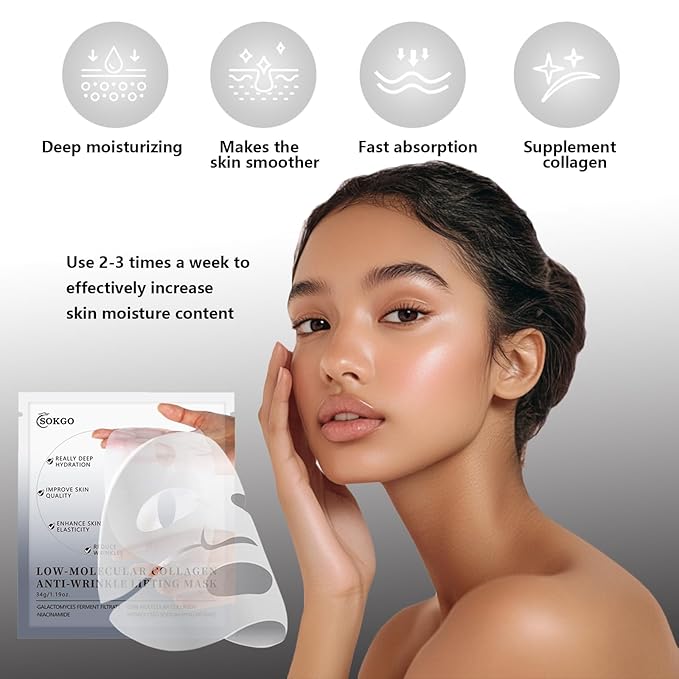 Low Molecular Weight Collagen Overnight Hydrogel Mask, Enhances Skin Elasticity, Reduces Pores, Transforms from White to Transparent Upon Absorption Skin Care Treatment,