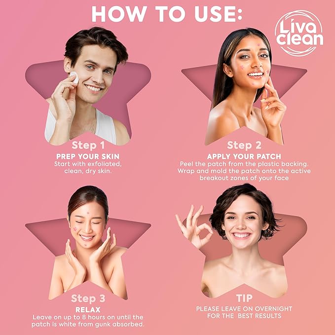 LivaClean Star Blemish Patches (240CT) - Salicylic Acid & Tea Tree Oil, Clear & Pink Pimple Patch Cute, Acne Star, Cute Pimple Skincare, Patches for Face, Blemish Patch