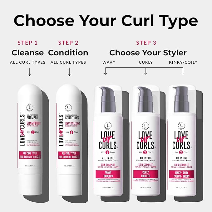 Love Ur Curls - Shampoo & Conditioner Set with All in One Curl Cream Styler for Kinky & Coily Hair, 3 Step System for Repair and Moisturizing