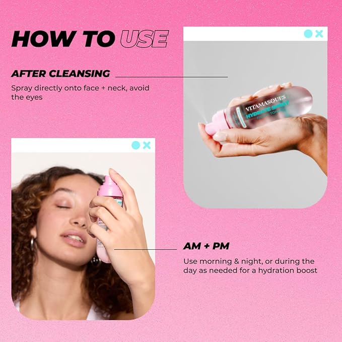 Vitamasques Hydrating Toner for Face - Facial Toner with Niacinamide - Instant Refreshment & Lasting Hydration - 3.38 Fl Oz