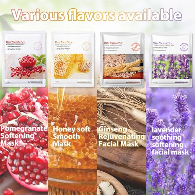 12 Pack Various Plants Face Sheet Mask Skincare,Hydrating Face Mask For Sensitive Skin,Moisturize,Soothing,Nourish for All Skin Types,Natural Spa Party Facial Mask Skincare Set for Women Men Girls