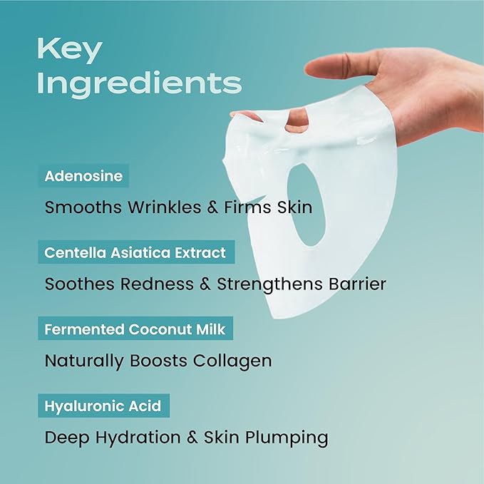 Body Restore Natural Collagen Face Mask 5 Pack – Korean Skin Care Sheet Mask with Fermented Coconut Water – Birthday Gifts for Women & Men, Support Deep Moisture, Dry Skin, Clean Beauty - Hydrate