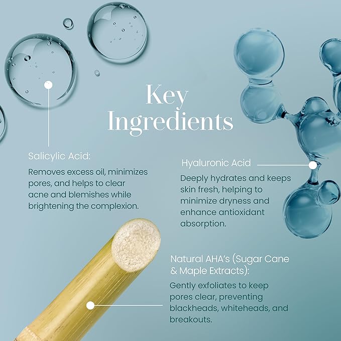 Hylunia Skincare Salicylic Facial Cleansing Gel β Deep Pore Cleanser for Oily & Acne-Prone Skin, Exfoliates, Minimizes Blackheads & Breakouts, Hydrates, Brightens Complexion, 5.1 fl. oz.