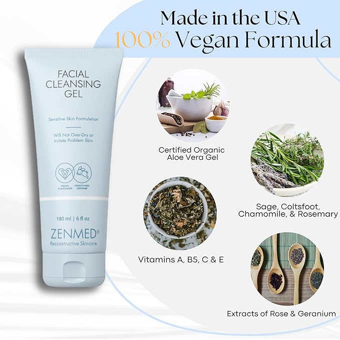 Gentle Facial Cleanser 6 oz for Women and Men - All-in-One Cleanser Face Wash | Hydrating Cleanser & Gel for Sensitive Skin | Natural, Organic Facial Wash - USA Made