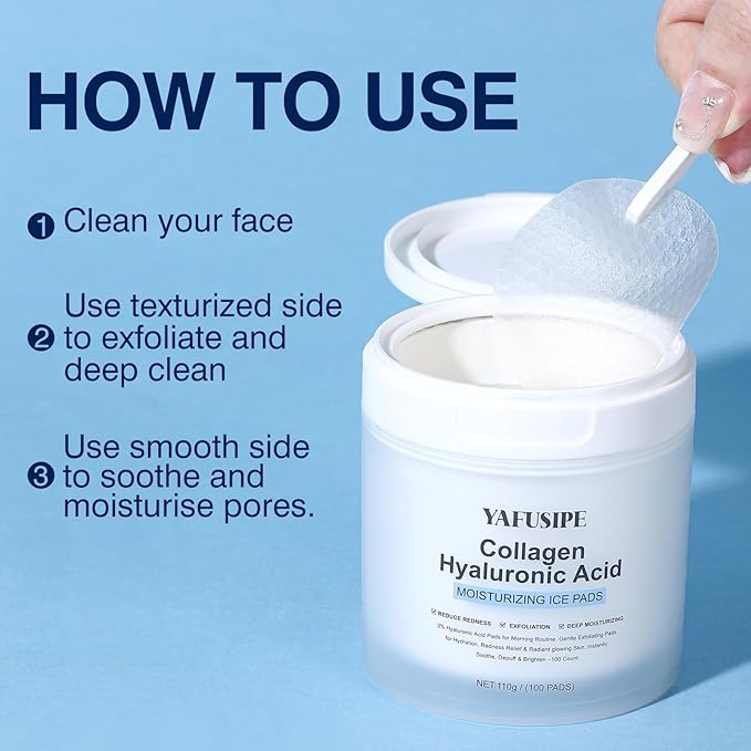 3% Hyaluronic Acid Collagen Peptide Toner Pad, Hyaluronic Acid Toners Facial Pads Jelly Pad for Face Hydrating Face Facial Treatment Toner Cotton Wipe for Women Smoothing All Skin Types 100 Pads