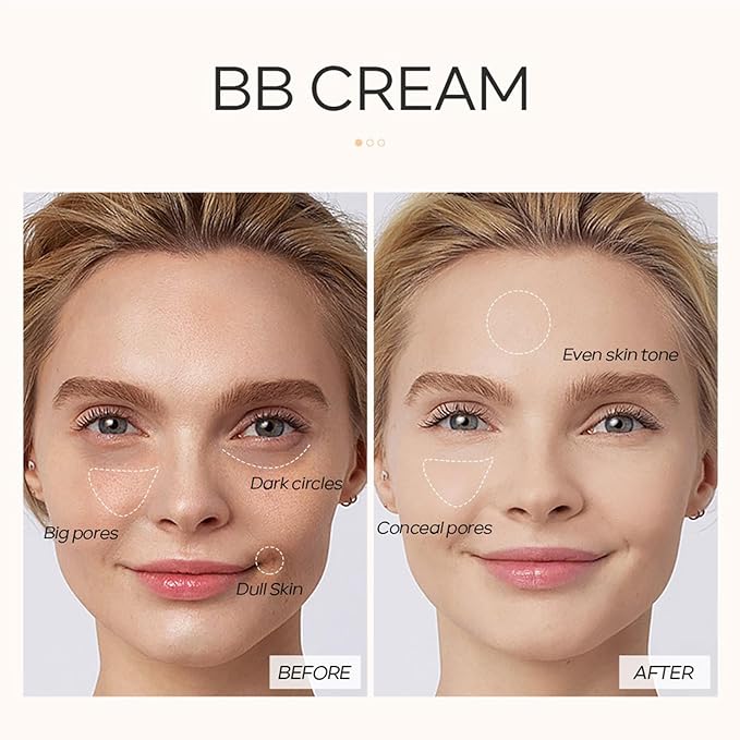 KWOLYKIM 2PCS Hydrating Makeup BB Cream, Tinted Moisturizer All Skin(Tan)
