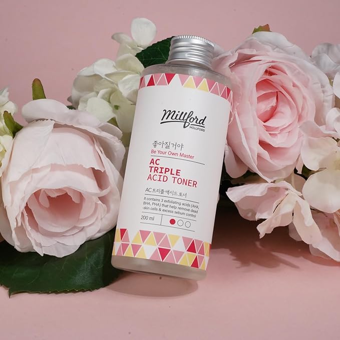 AC Triple Acid Toner 6.76 oz/200 ml – AHA/BHA/PHA Exfoliating & Hydrating Facial Toner with Salicylic Acid & Glycolic Acid for Oily Skin, Pore Cleaning, Acne & Sebum Control, Korean Skincare