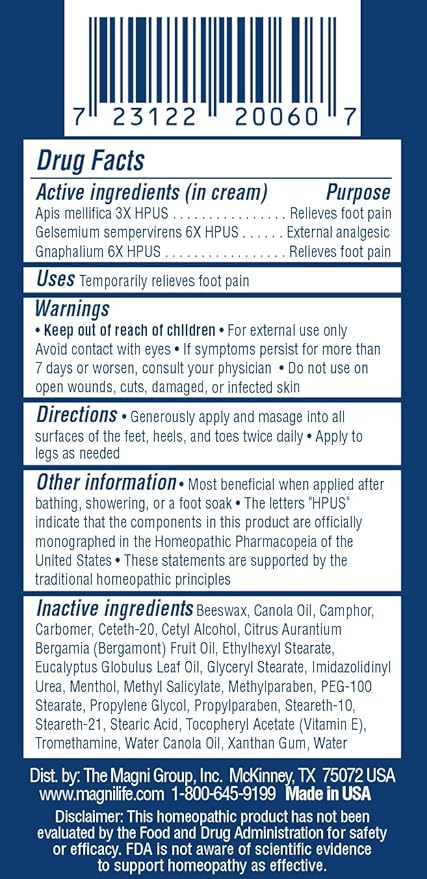 MagniLife Pain Relieving Foot Cream Soothing Relief for Soreness, Pain, Burning, Tingling, Itching or Sensitivity in Feet & Legs - All-Natural Moisturizing Topical - Petroleum-Free - 4oz Tube