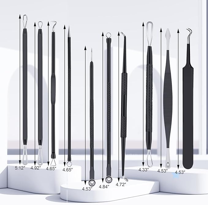 MENOLY Pimple Popper Tool Kit 10 Pcs Blackhead Remover Tool Zit Popper for Blemish, Pimple Comedone Extractor Acne Tool for Blackheads, Acnes, Whiteheads Nose Face Tools with Leather Bag