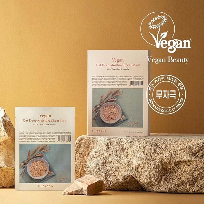 Vegan Oat Deep Moisture Mask - 0.84Oz (25ml) - Soothing, Hydrating, Sensitive Skin Formula with Rice & Oatmeal Extract, Green EWG, Microfiber Sheet