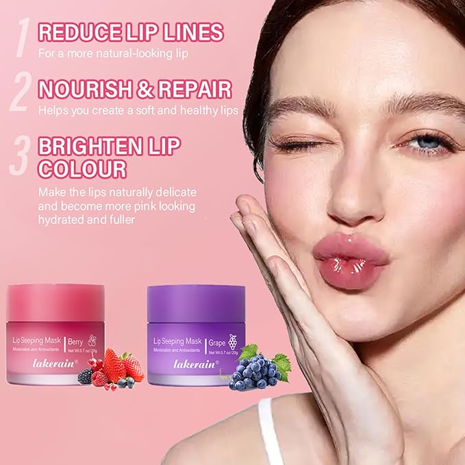 2PCS Lip Sleeping Mask, Lip Mask Grape)