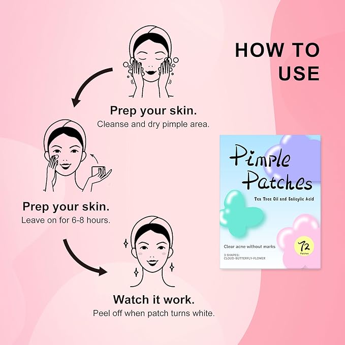 Pimple Patches for Face,Pimple Patches Cute,Acne Patches with Hydrocolloid, Salicylic Acid & Tea Tree,Treatment for Breakouts, Absorbs Zits & Blemish,Hydrocolloid Acne Patch for Face (72 Count)