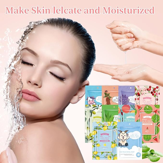 20 Pack Sheets Face Masks Skincare for All Skin Types, Hydrating Facial Masks, Watermelon, Aloe Vera, Peach, Oil Contral, Bulk Facial Mask for Women, Moisture Face sheet Masks for Spa