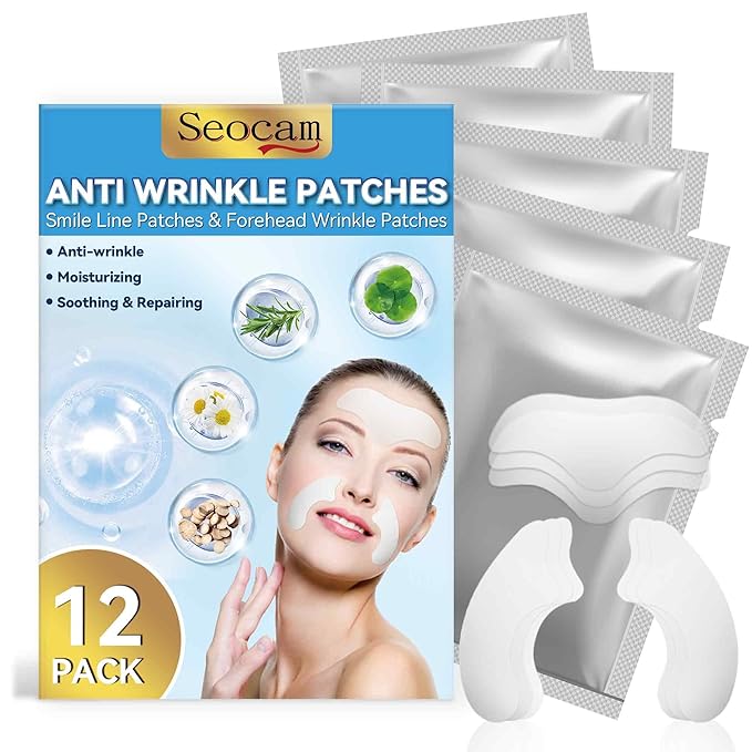Anti Wrinkle Patches for Face Overnight, Moisturizing Masks Skincare for Smile & Forehead Lines Remover, 12 Packs