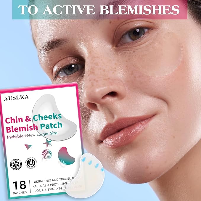 AUSLKA Pimple Patches for Face,Large Hydrocolloid Patches, Zit & Blemish, Large Spot Stickers for Chin, Cheeks, Body with Tea Tree & Calendula Oil, 18 Count