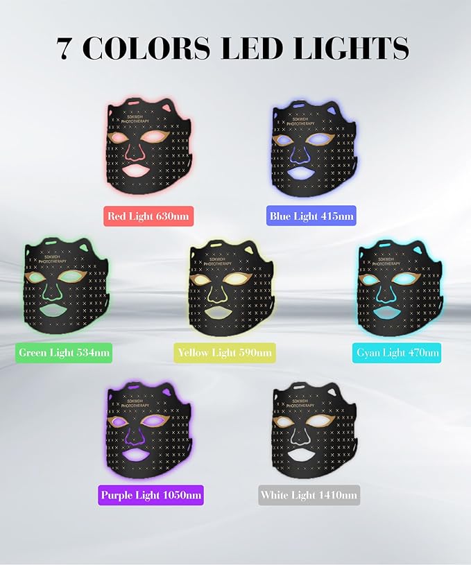 Red Light Therapy for Face, 7 Colors LED Face Mask Light Therapy At Home, Led Face Mask Light Therapy