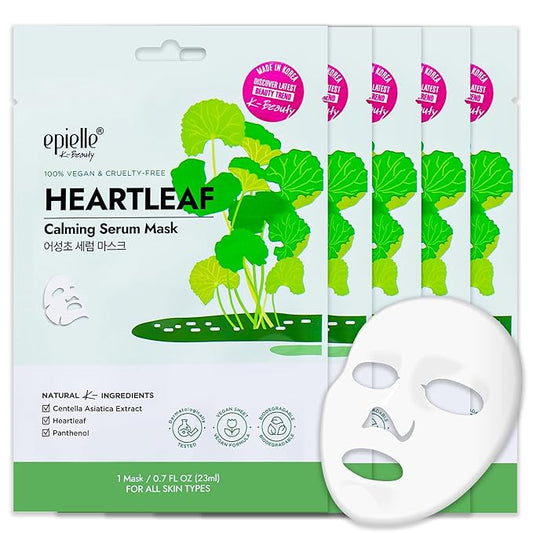 Epielle Heartleaf Calming Serum Sheet Masks (5pk) | Korean Skincare | Facial Sheet Mask | Kbeauty, Spa Gifts for Women