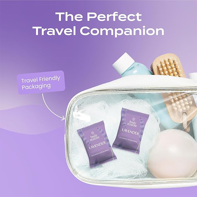 Body Restore Shower Steamers Aromatherapy 15 Pack - Birthday Gifts for Women, Men, Travel Essentials, Stress Relief, Relaxation, Self Care, Bath Bombs - Lavender
